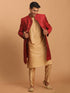 Vastramay Men's Maroon Silk Blend Sherwani With Rose Gold Kurta Pant Set
